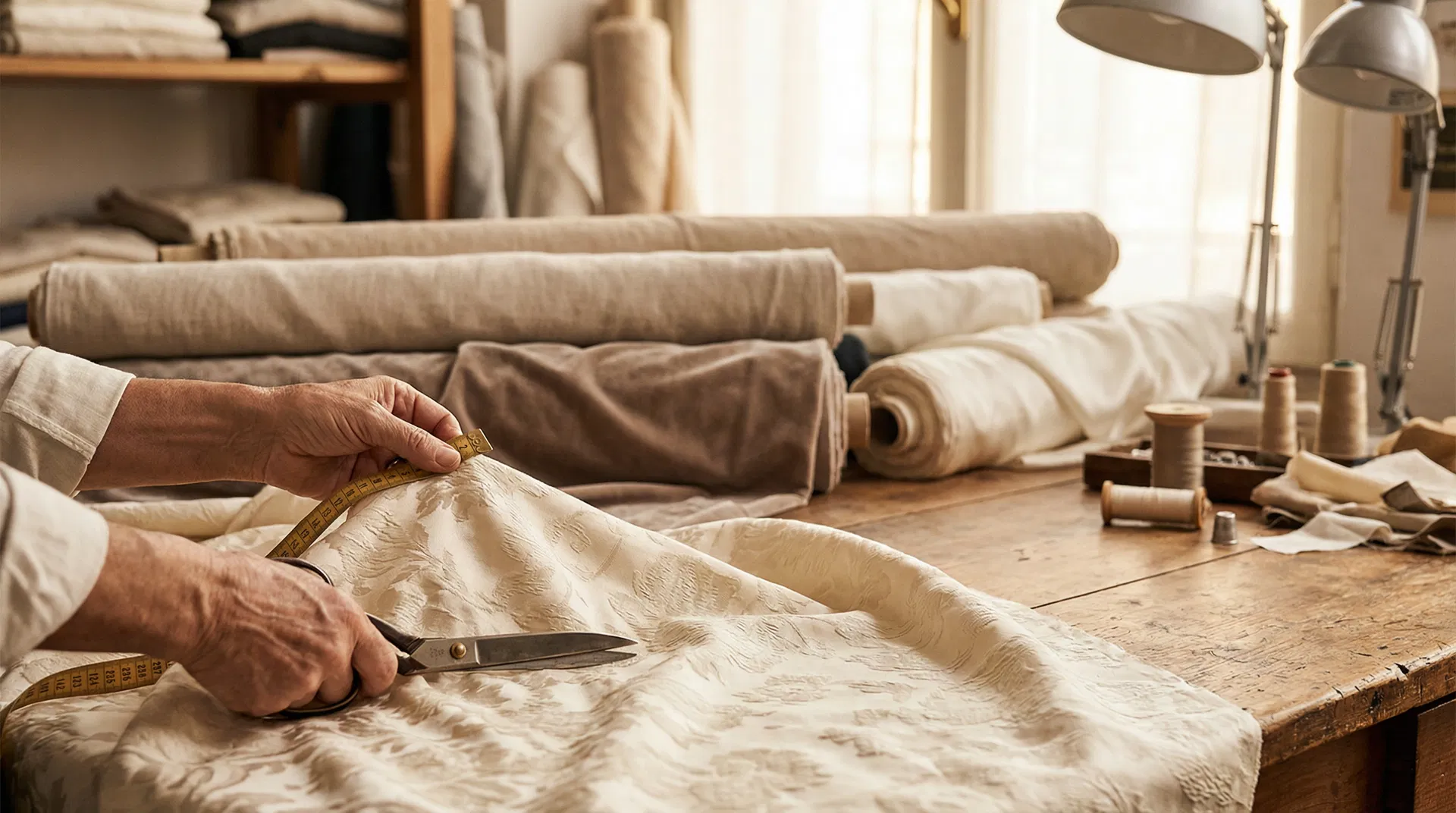 Artesão trabalhando com tecidos premium