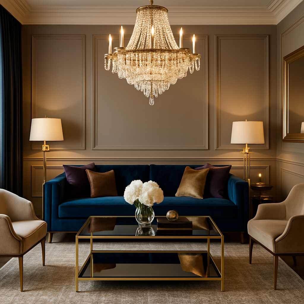 Sala de estar em estilo glamour