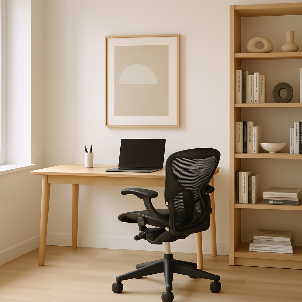 Home office com cadeira de design ergonômica