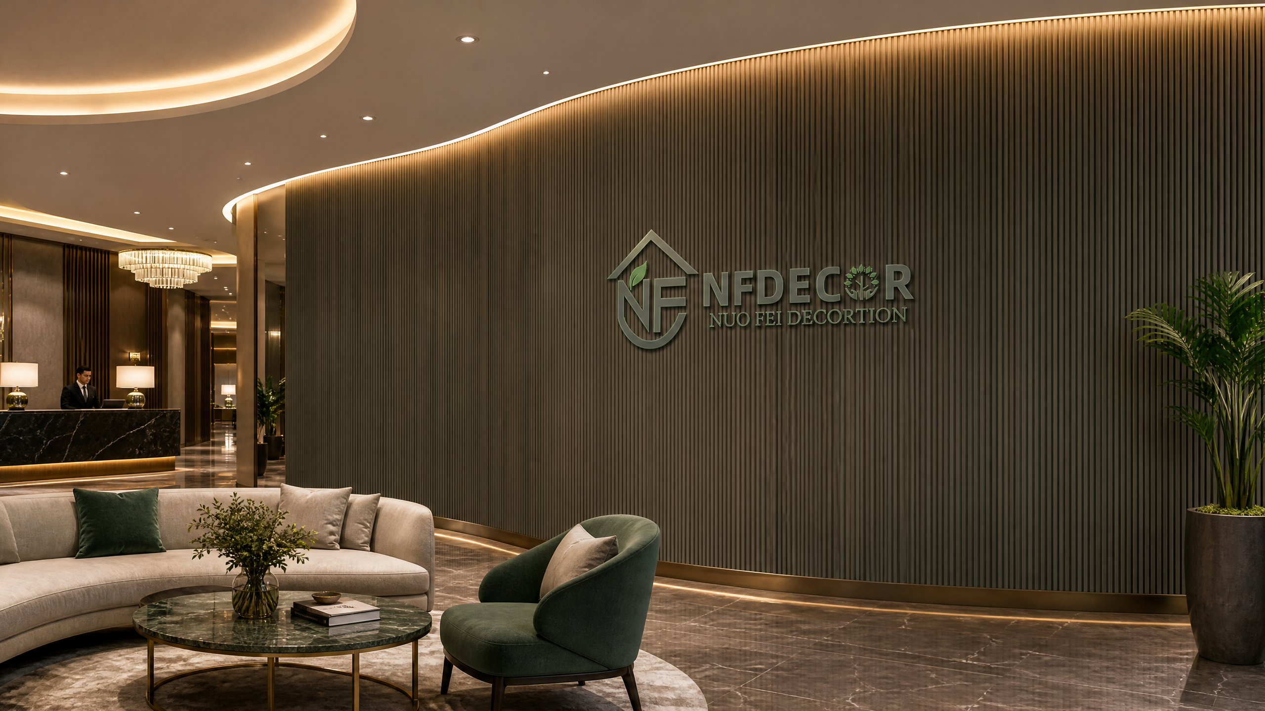 nfdecor Tambour Panels in a Luxurious Hotel Lobby