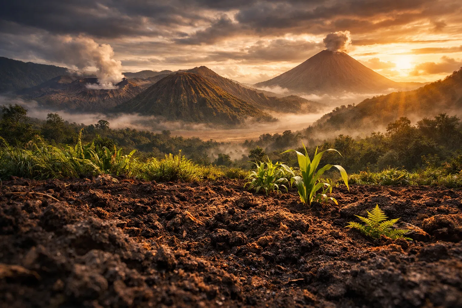 Volcanic landscape with fertile soil