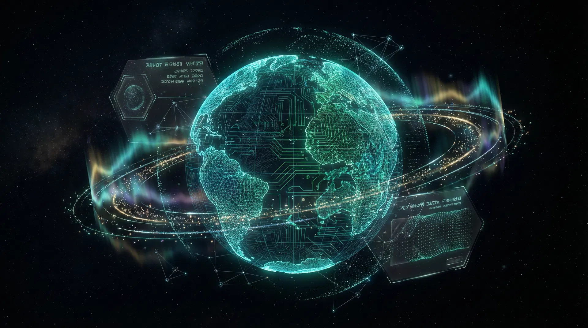 Futuristic holographic planet representing the premium domain marketplace