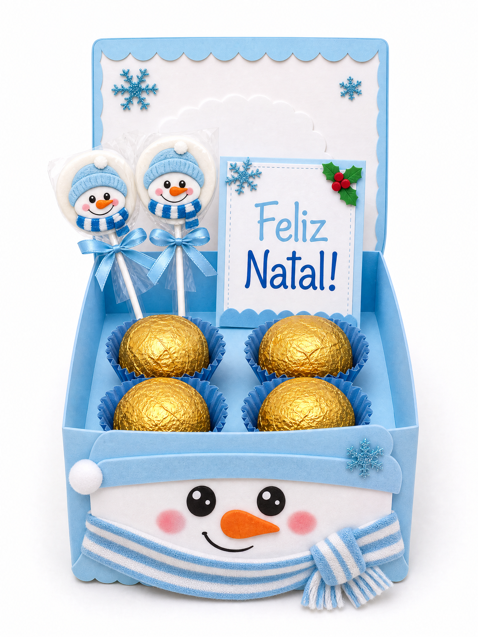 Caixa natalina artesanal escolar com tema boneco de neve