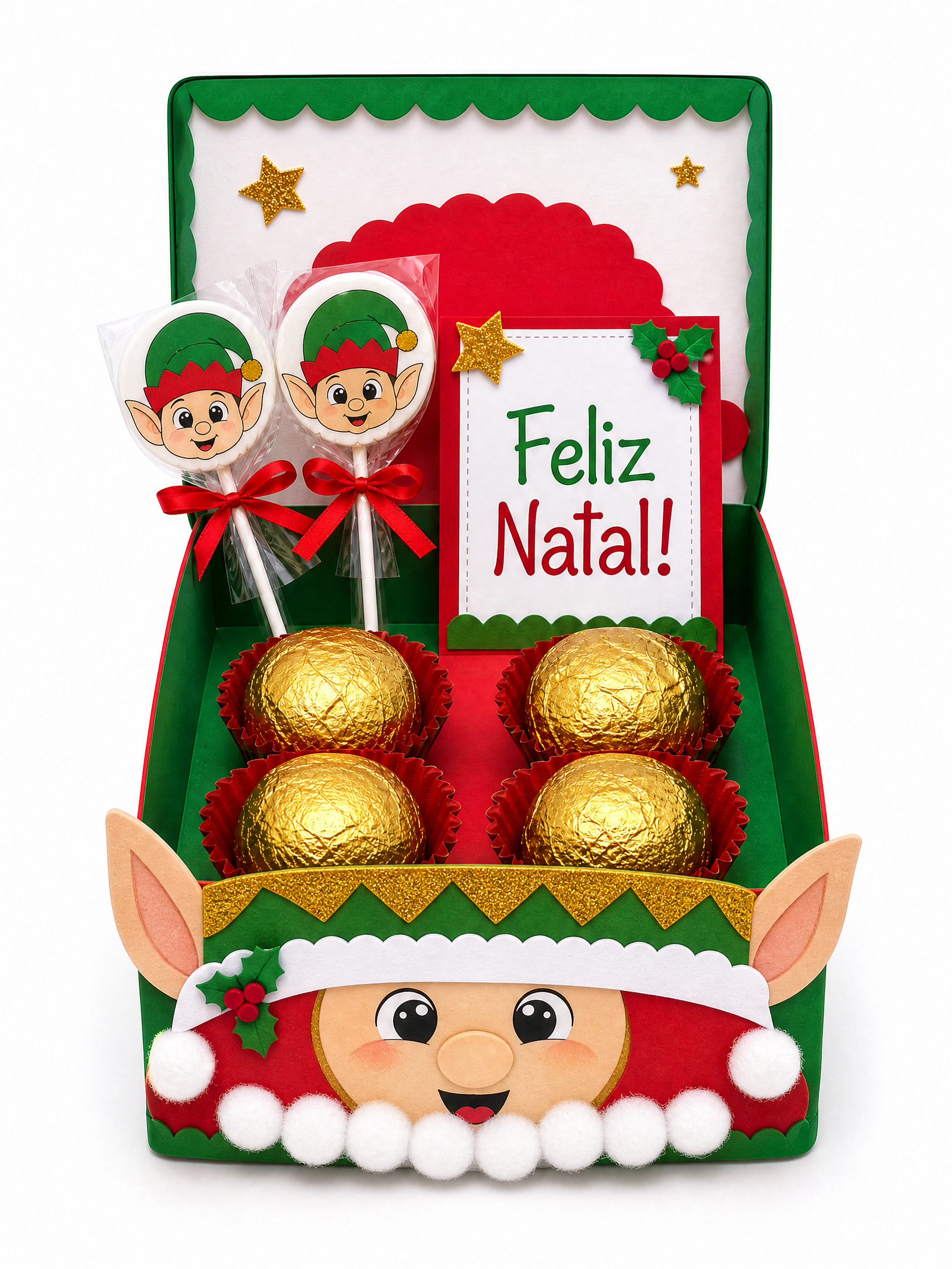 Caixa natalina artesanal escolar com tema duende
