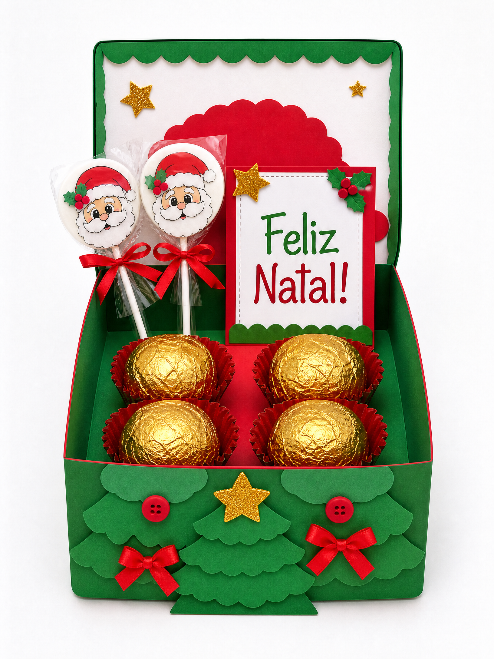 Caixa natalina artesanal escolar com tema árvore de Natal