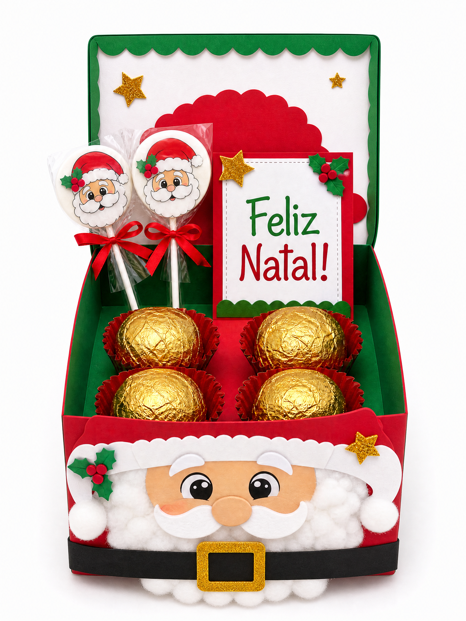 Caixa natalina artesanal escolar com Papai Noel infantil