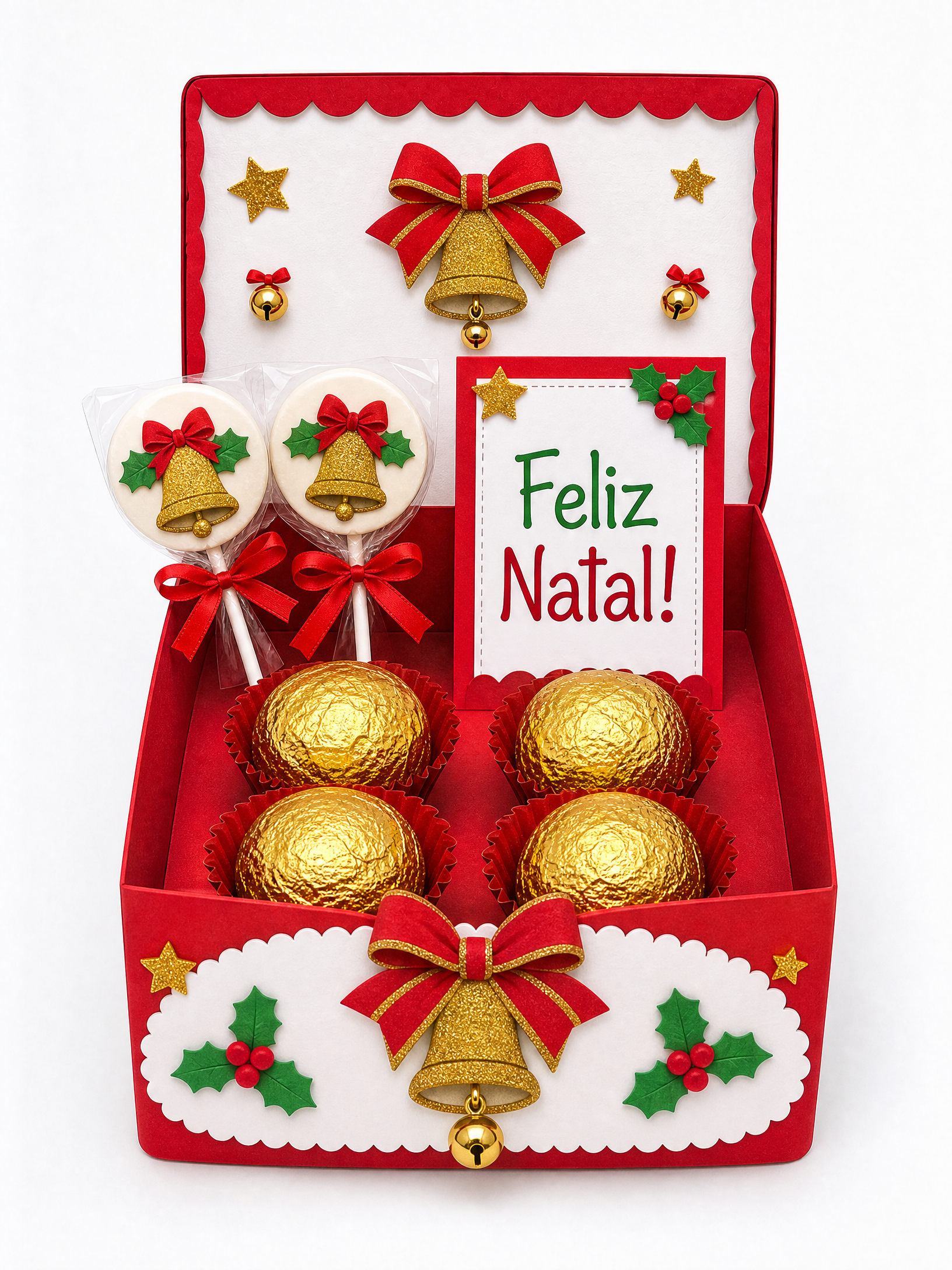 Caixa natalina artesanal escolar com tema sino de Natal