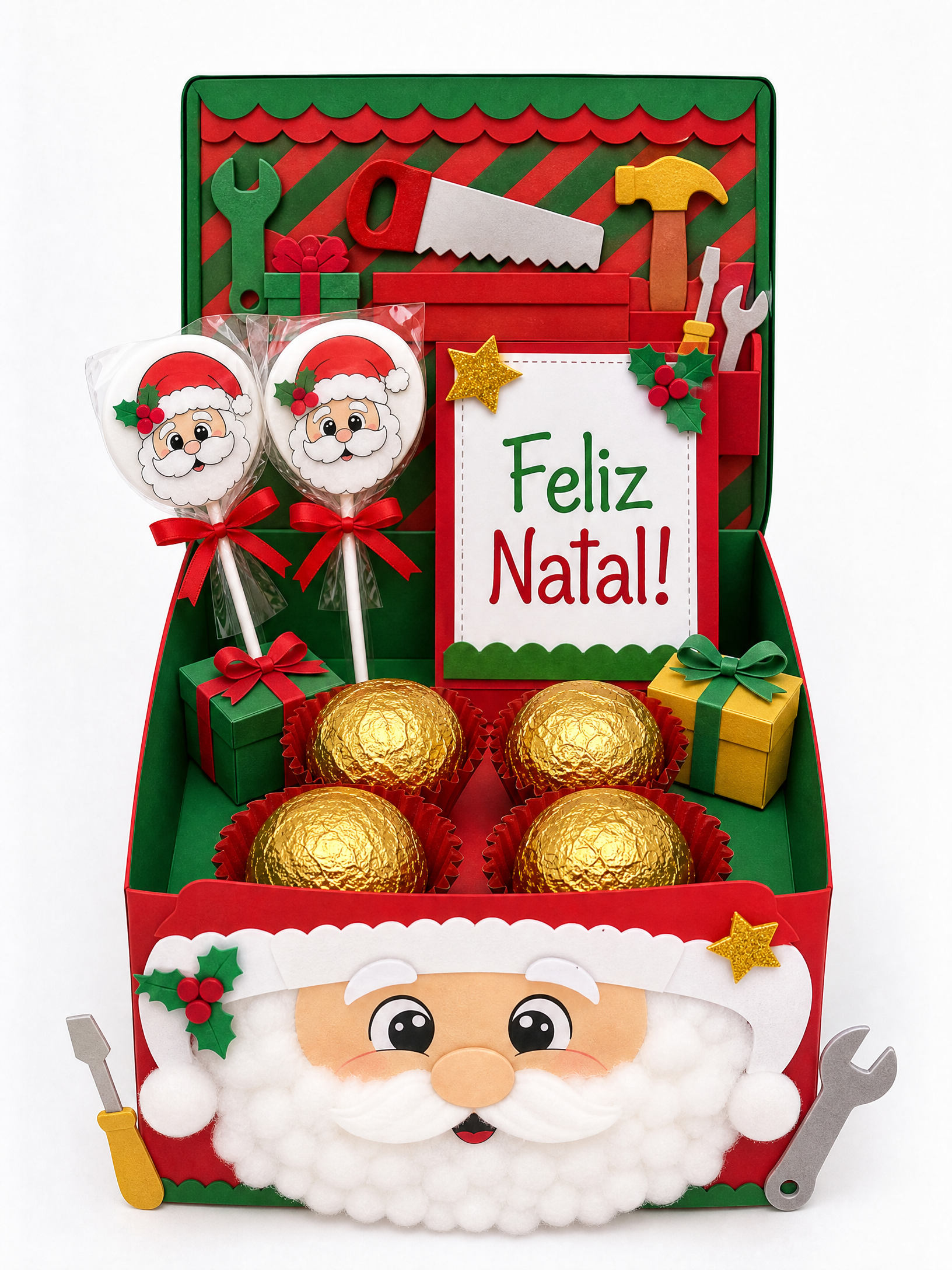 Caixa natalina artesanal escolar com tema oficina do Papai Noel