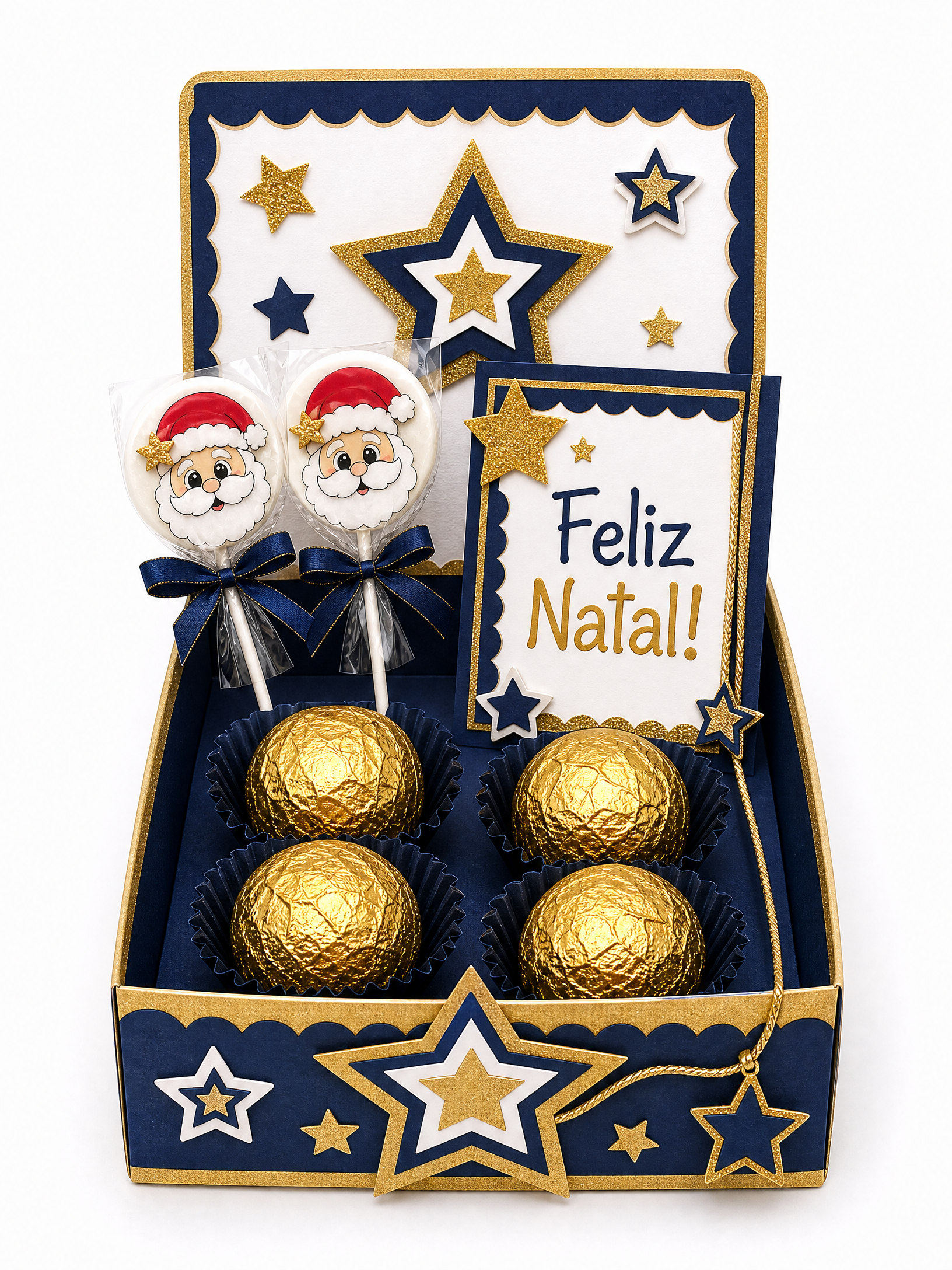 Caixa natalina artesanal escolar com tema estrela dourada