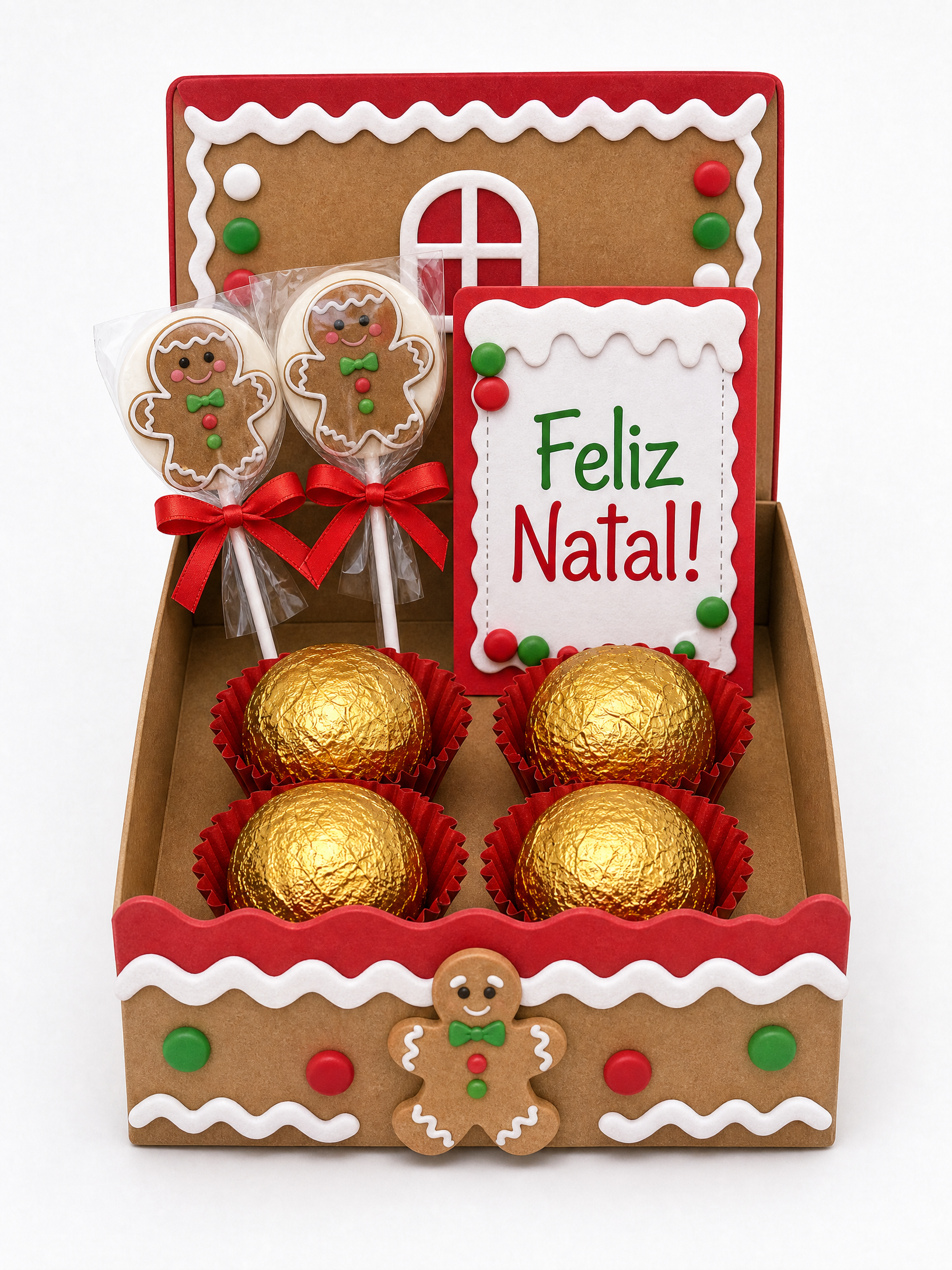 Caixa natalina artesanal escolar com tema casa de biscoito