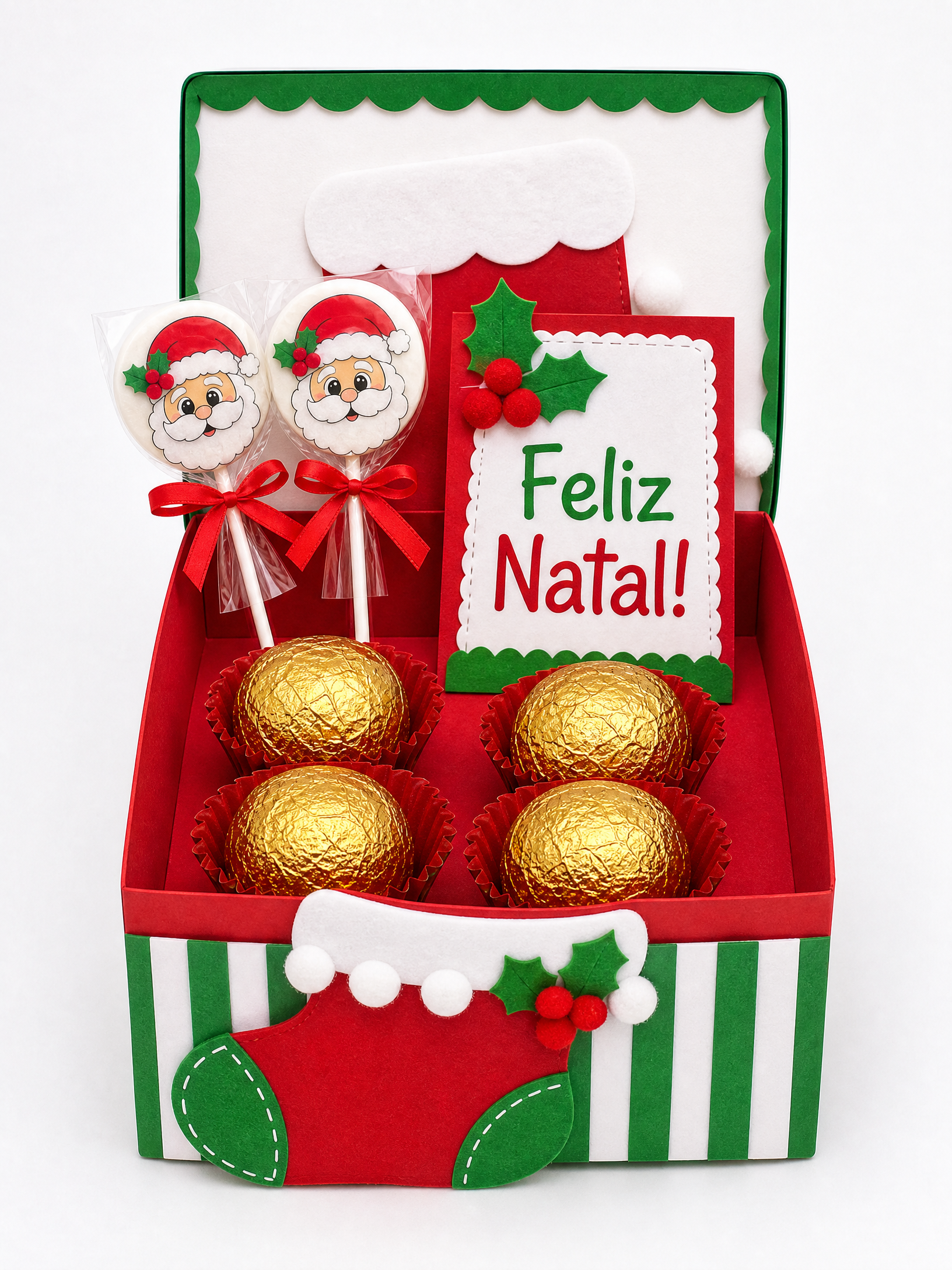 Caixa natalina artesanal escolar com tema meia de Natal