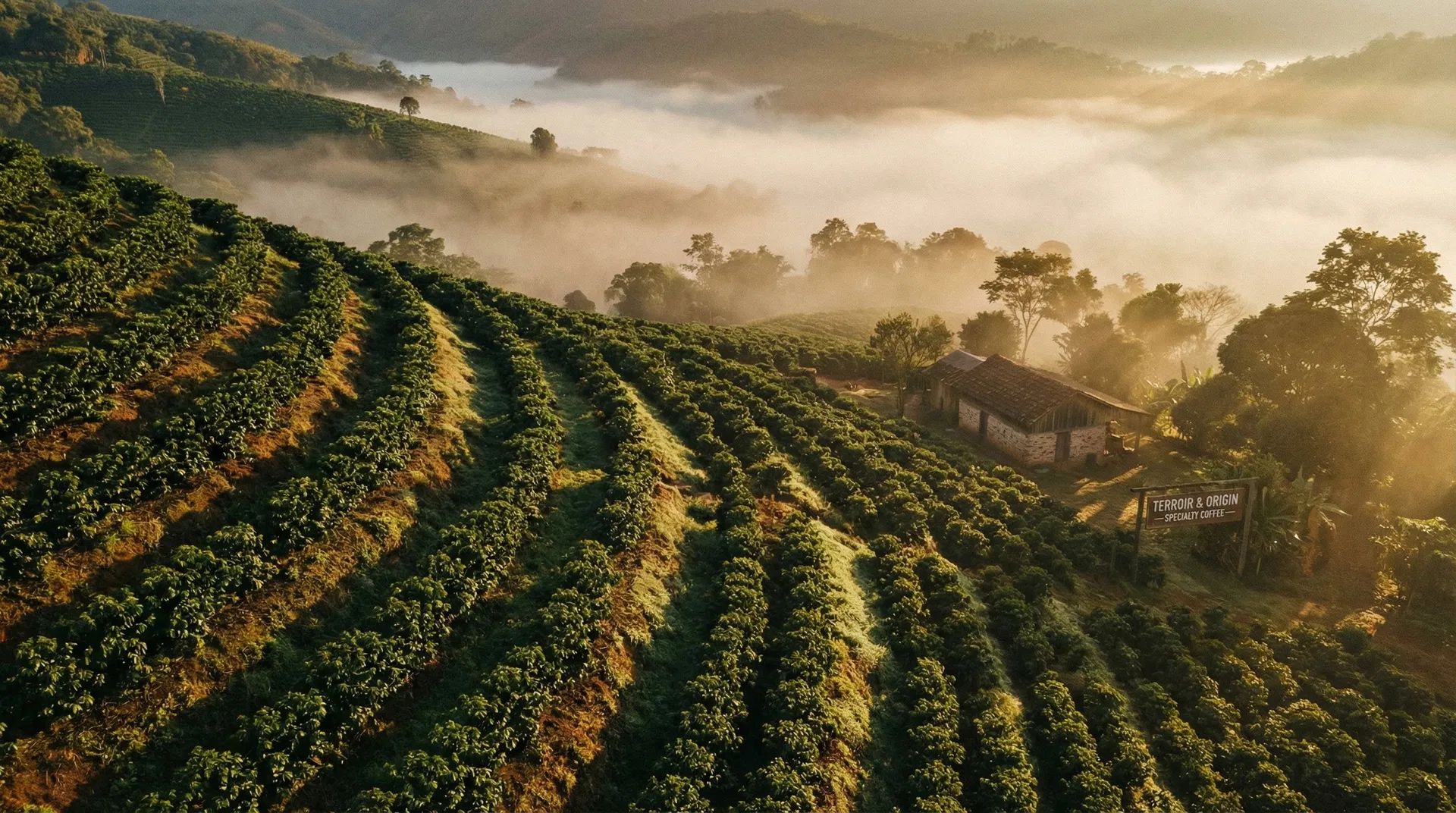 Coffee plantation at golden hour