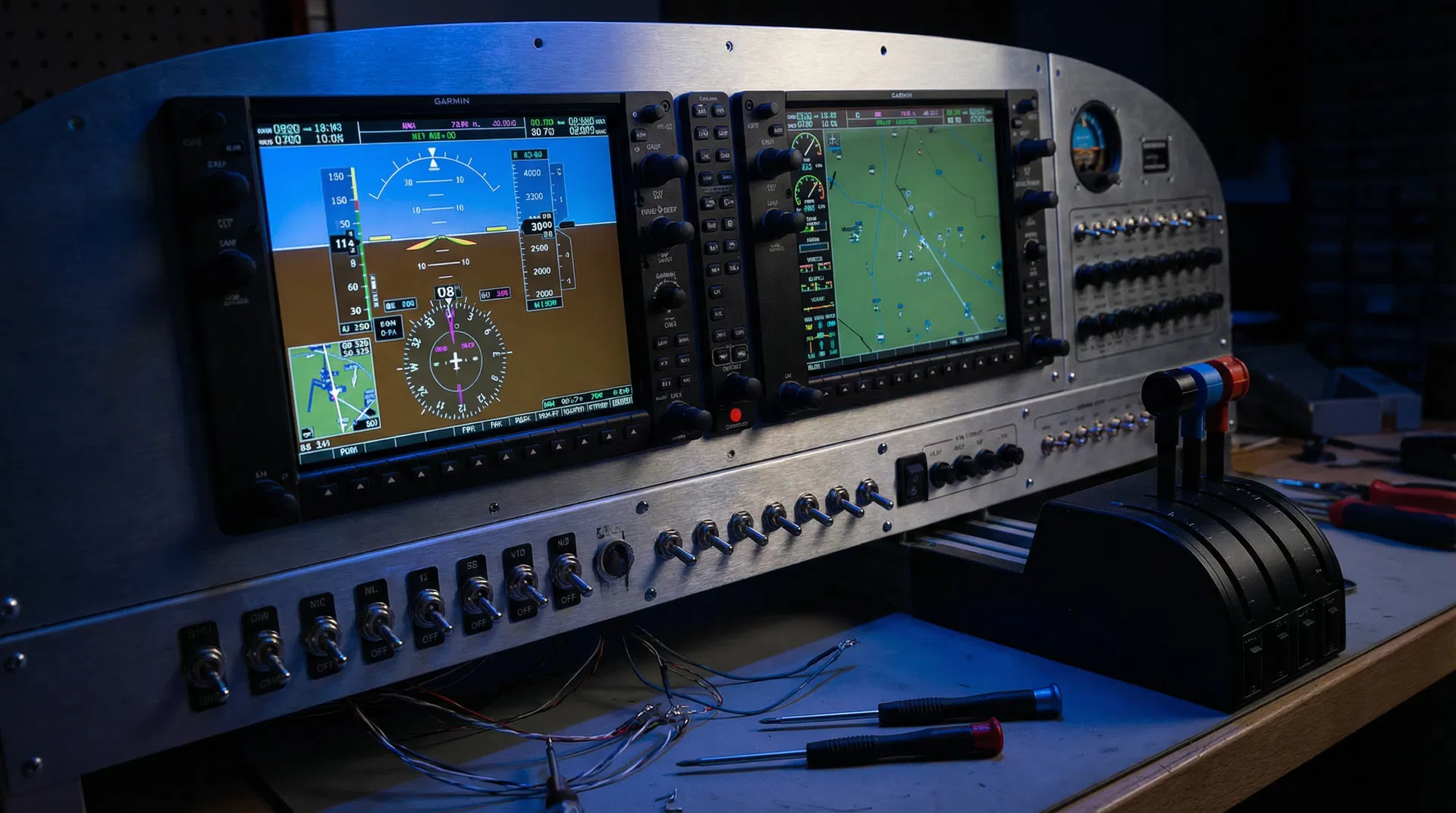 Flight simulator cockpit with G1000 glass cockpit displays