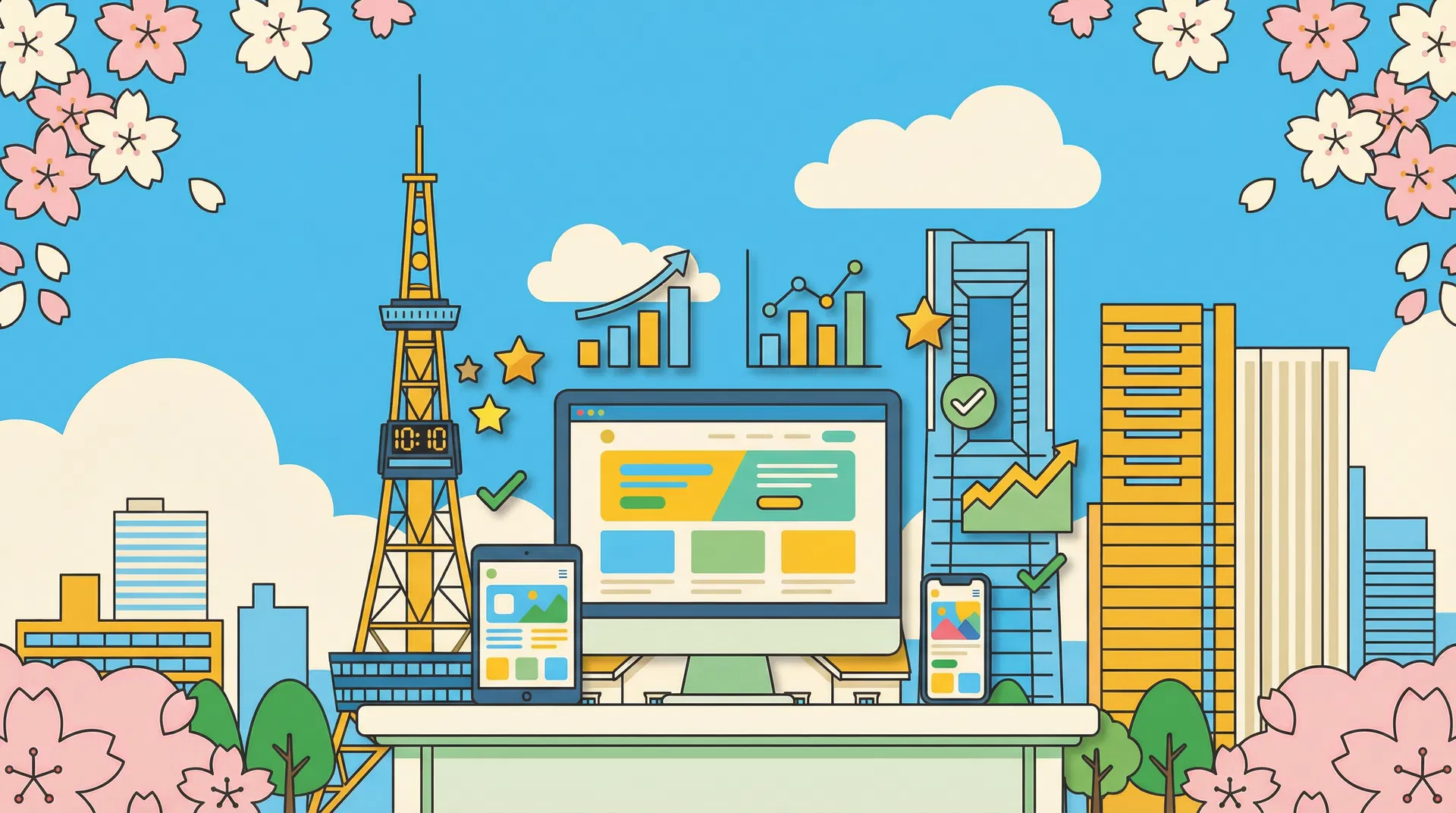 札幌の街並みとWebサイト・アプリの制作実績イラスト