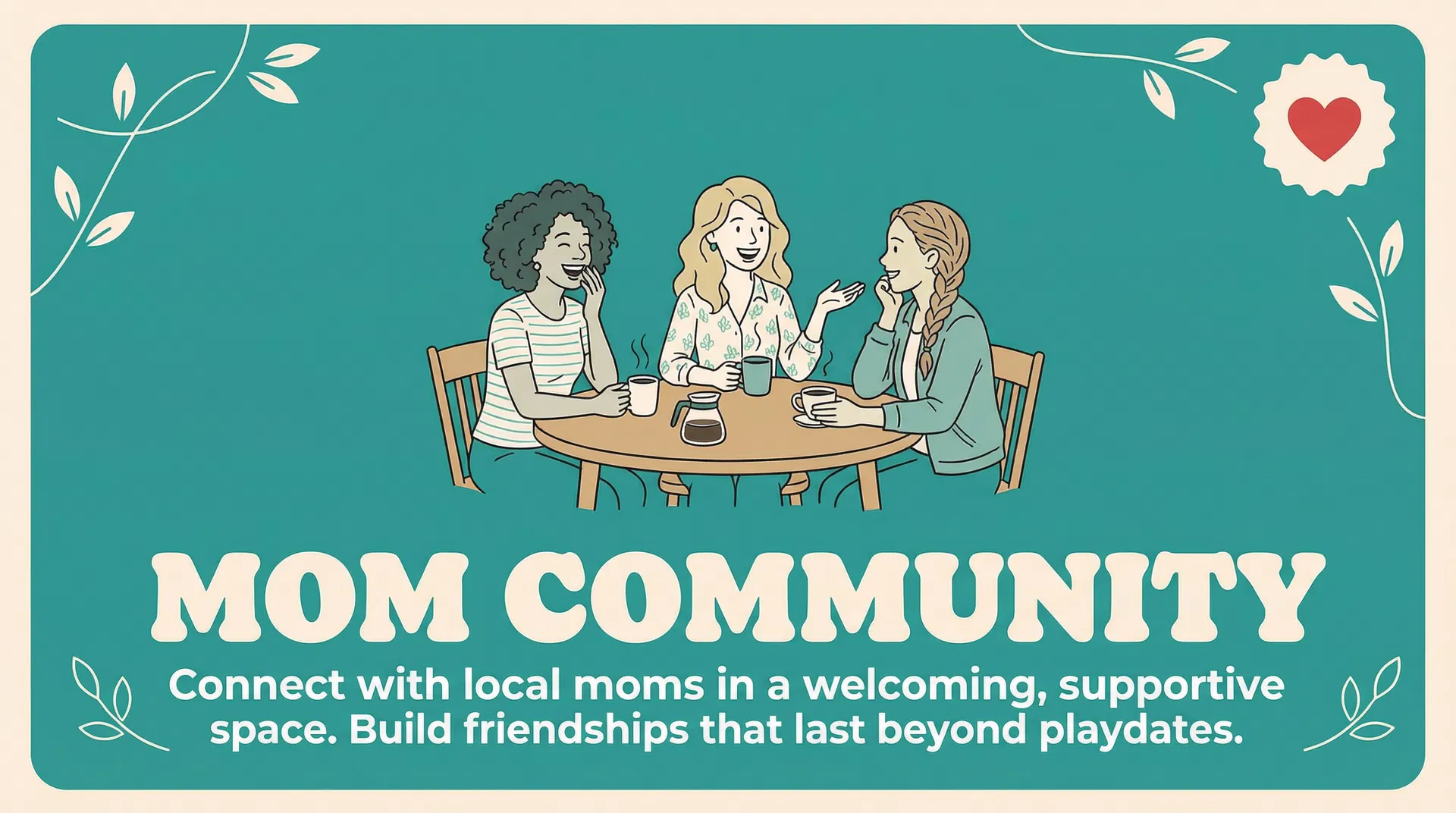 Mom Community - Diverse group of moms chatting with coffee