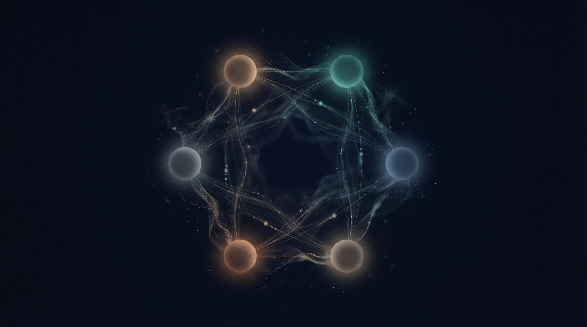 Abstract visualization of six interconnected trading strategies