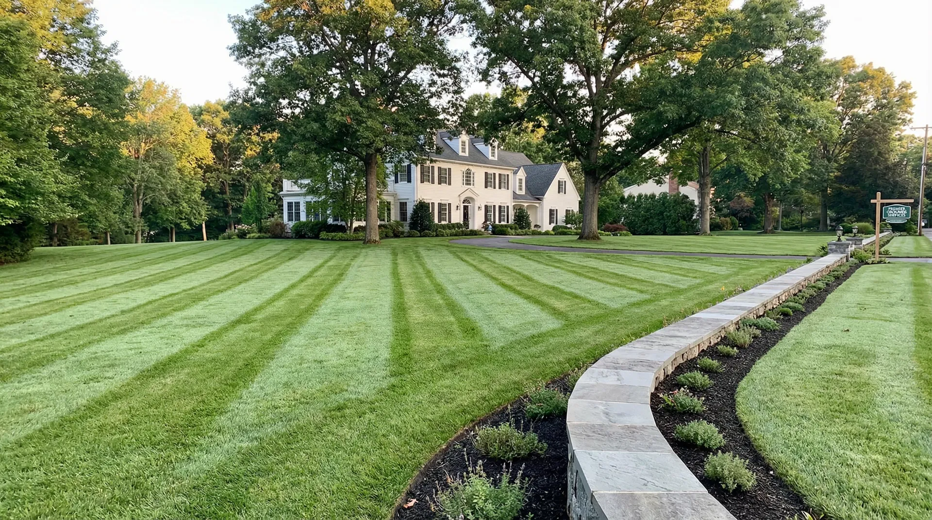 Perfectly striped estate lawn