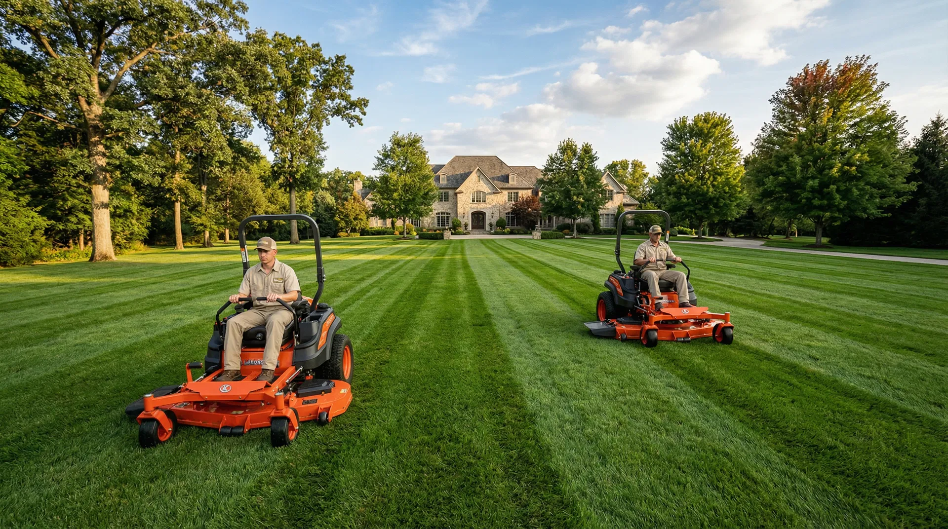 Professional lawn maintenance on luxury estate