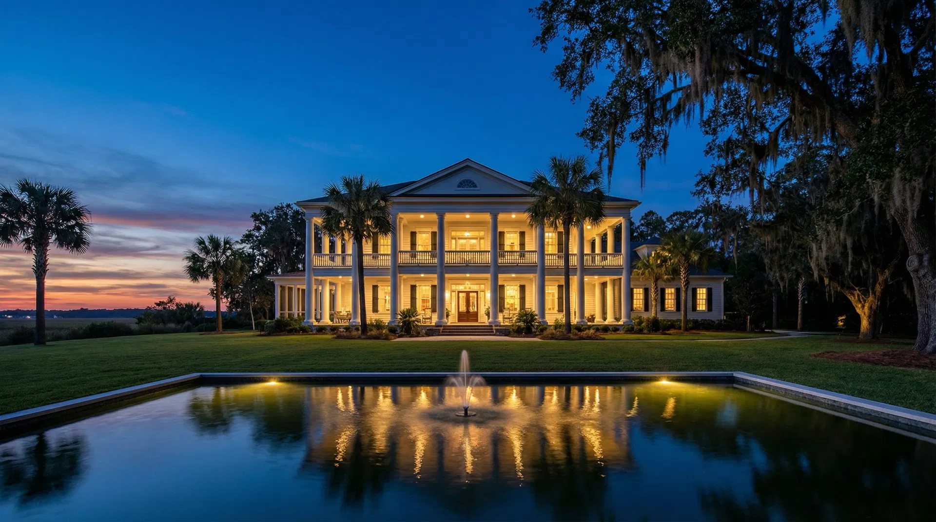 Luxury estate at twilight