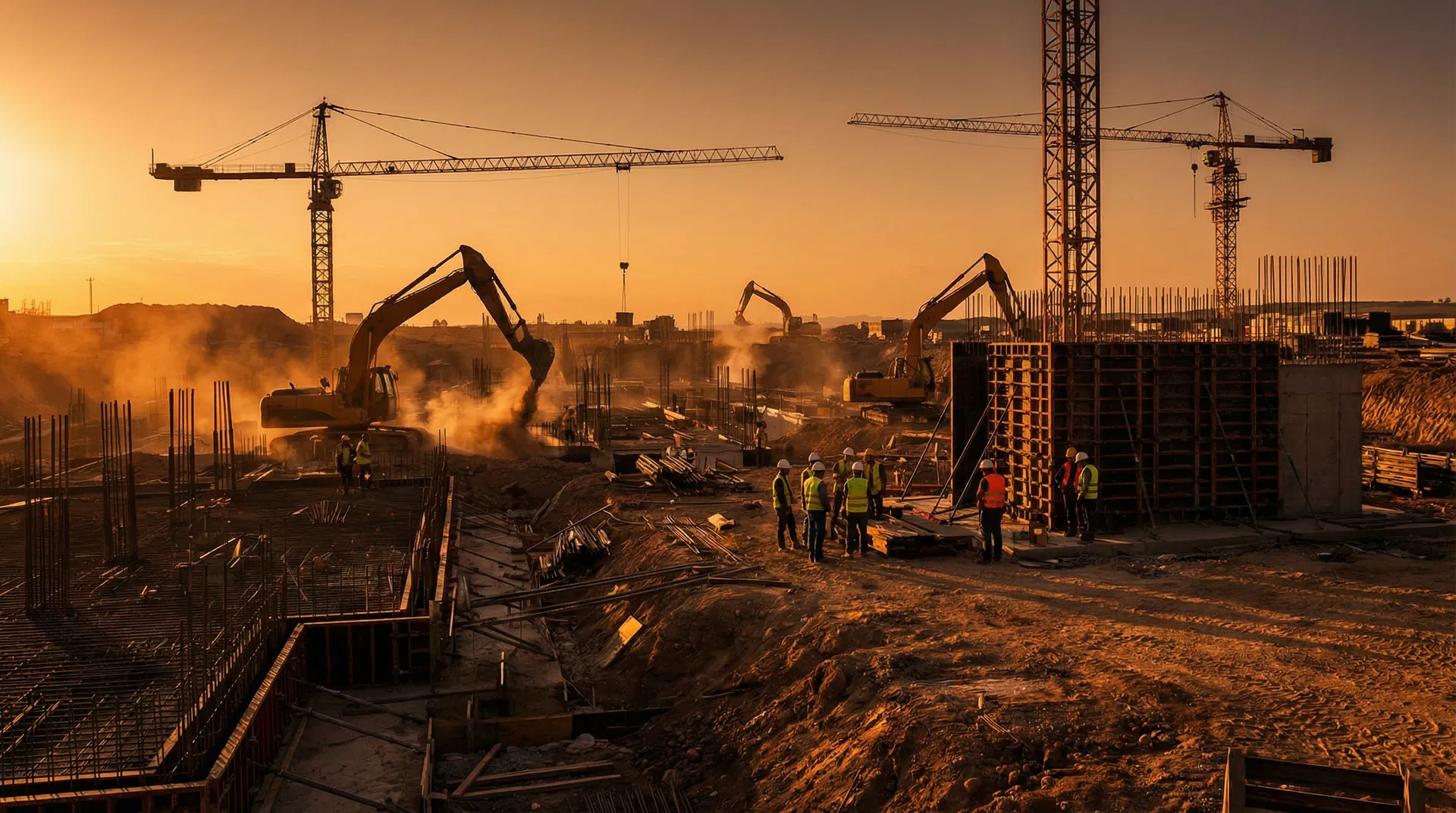 Construction site at sunset