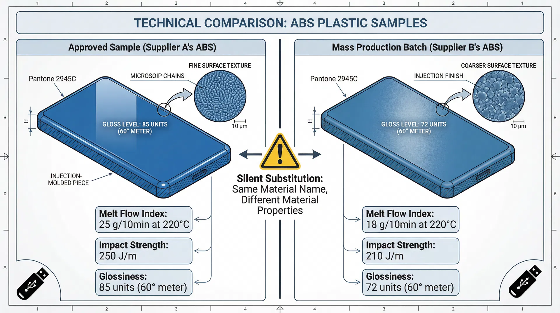 Why Your Approved Custom USB Drive Sample's "ABS Plastic" Doesn't Match the Mass Production Batch (Even Though Both Are ABS)