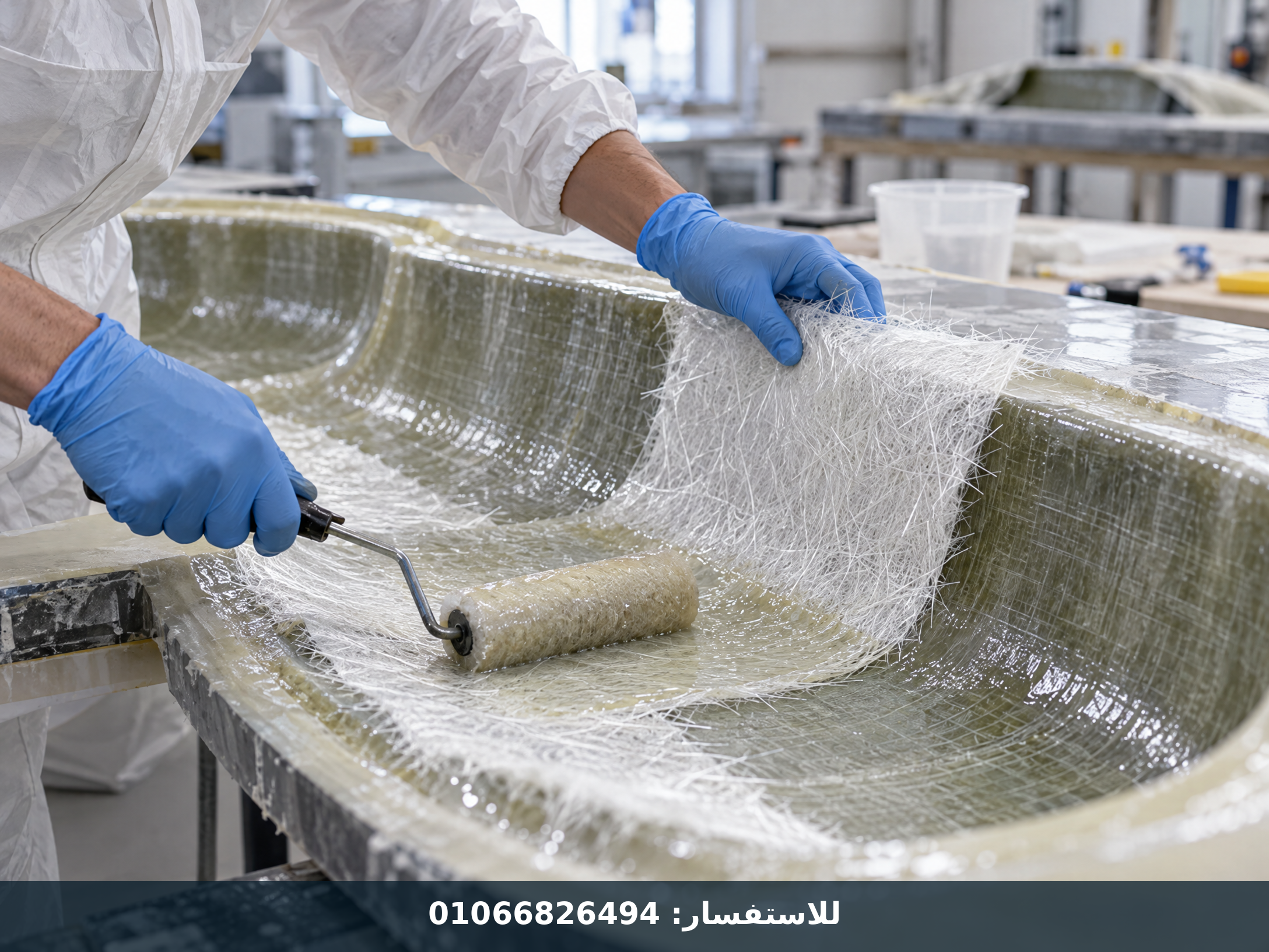 تصنيع الفيبر جلاس داخل ورشة نظيفة