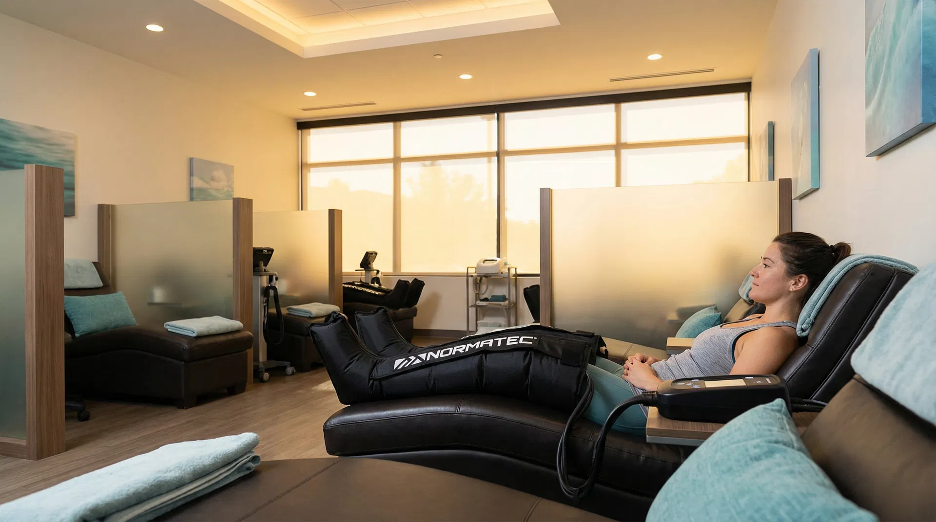Normatec compression therapy recovery lounge