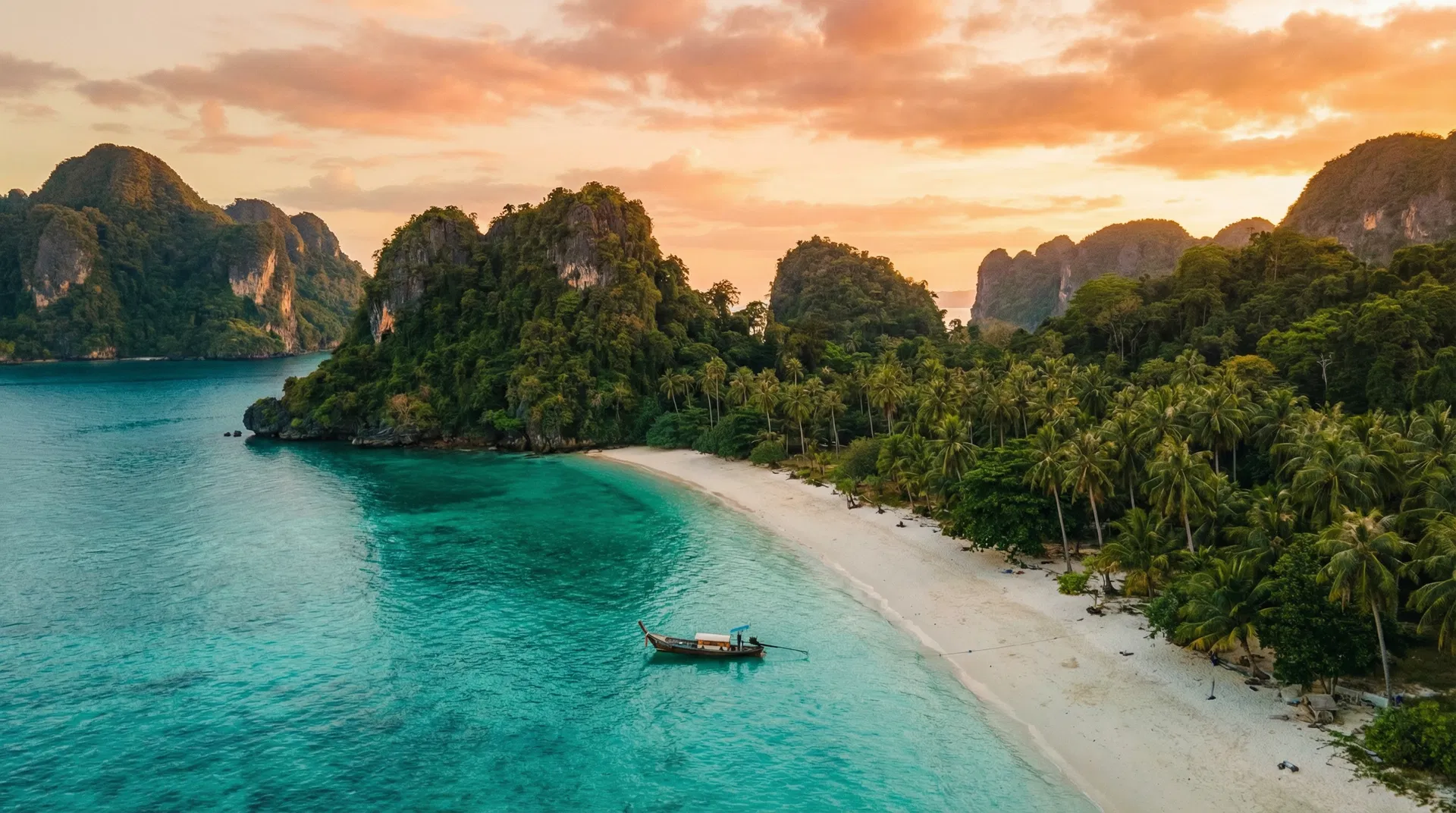 Tropical Southeast Asian coastline at golden hour