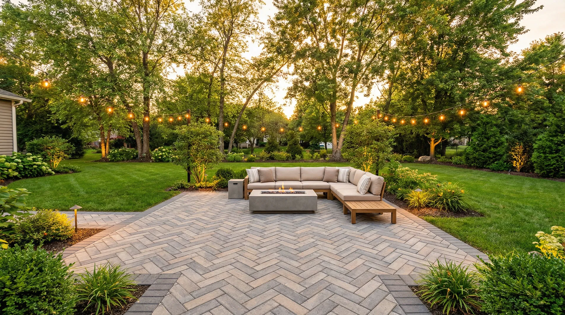 Beautiful paver patio with outdoor furniture