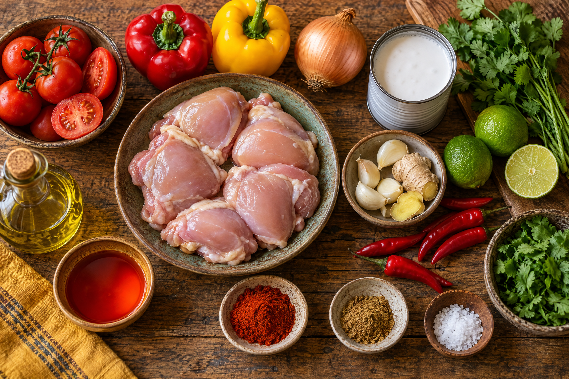 Ingredients for spicy Brazilian coconut chicken