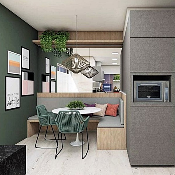 Canto alemão moderno com acabamento em madeira