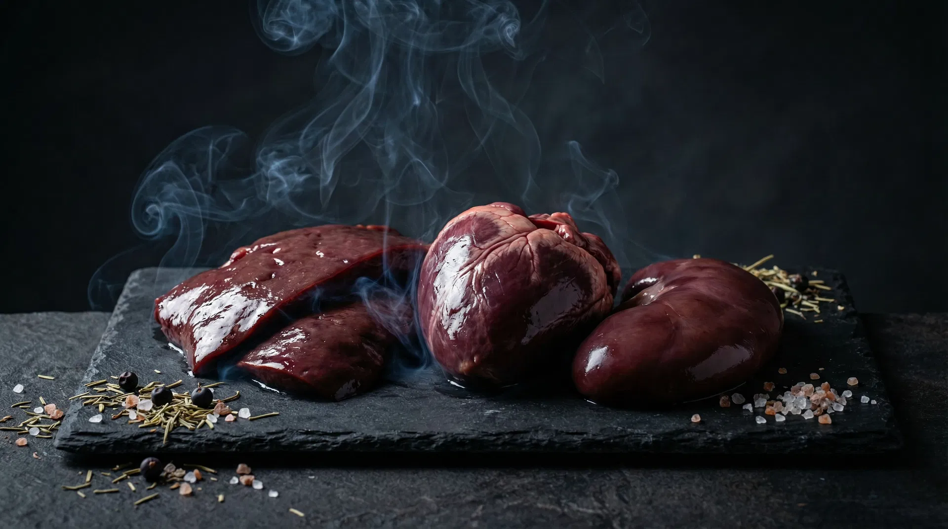 Raw organ meats on slate