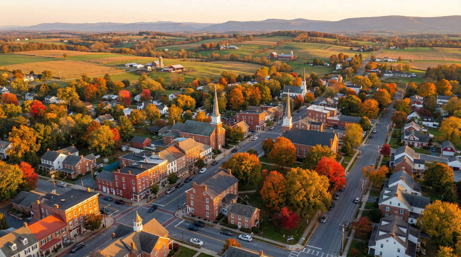Aerial view of Kutztown, Pennsylvania in autumn
