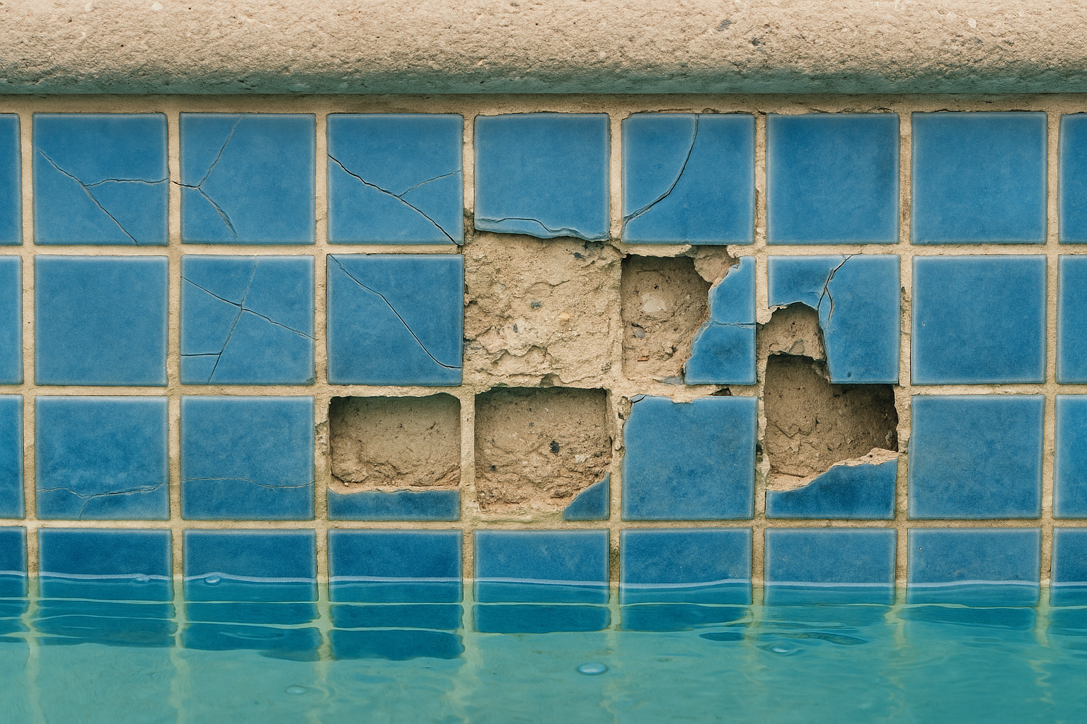 Damaged and cracked pool tiles