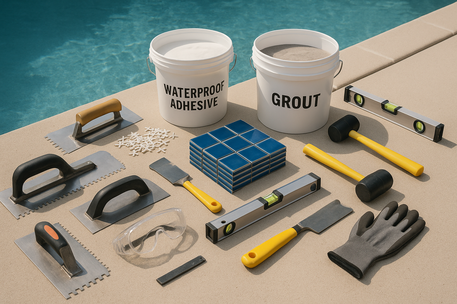 Pool tile installation tools and materials