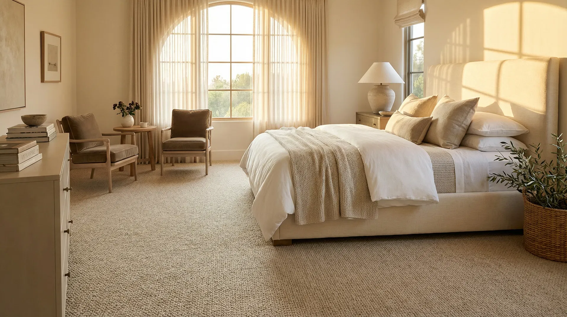 Plush carpet in elegant bedroom