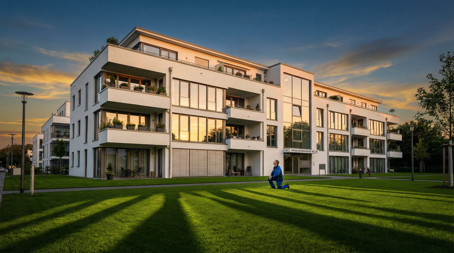 Modernes Gebäude mit gepflegter Außenanlage