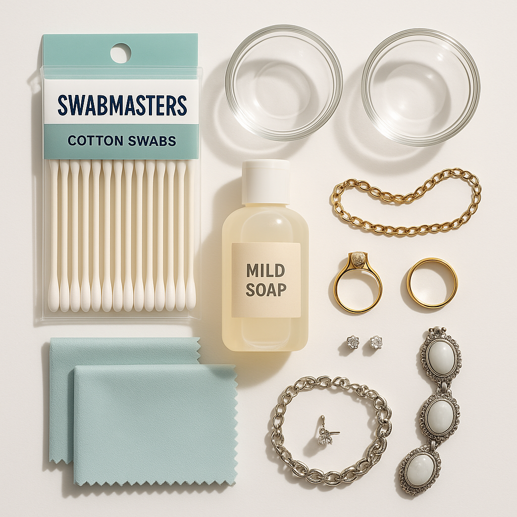 Complete jewelry cleaning supplies layout