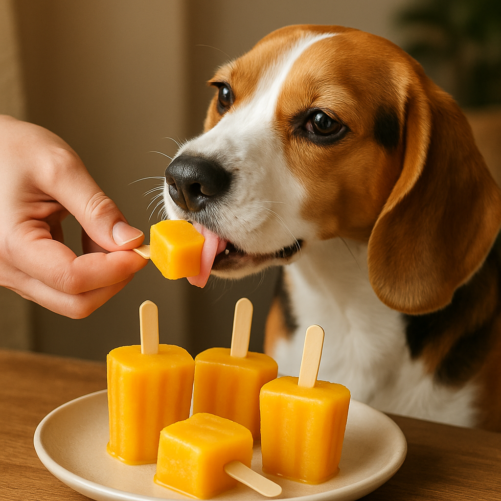 Picolé de manga pronto para oferecer ao cachorro como petisco ocasional