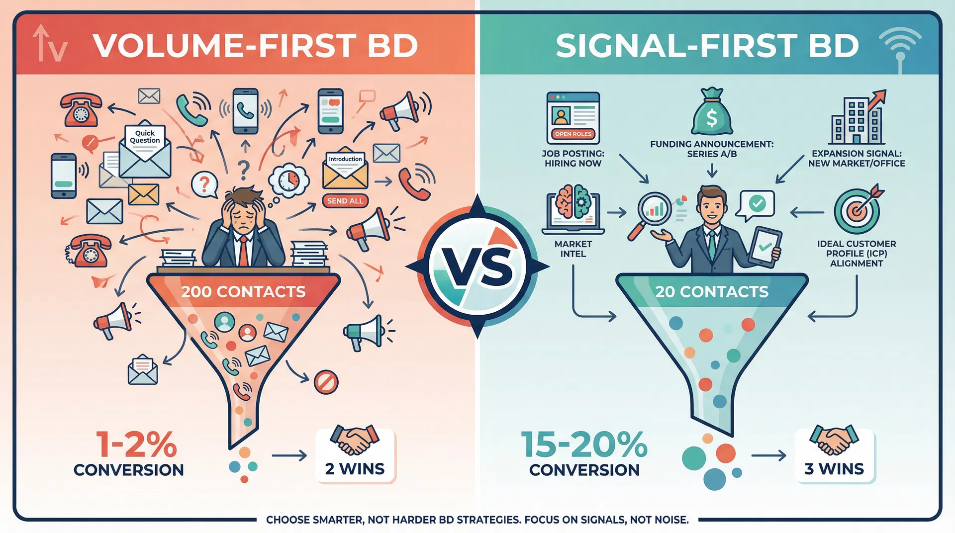 Signal-First vs Volume-First Recruitment Business Development Comparison