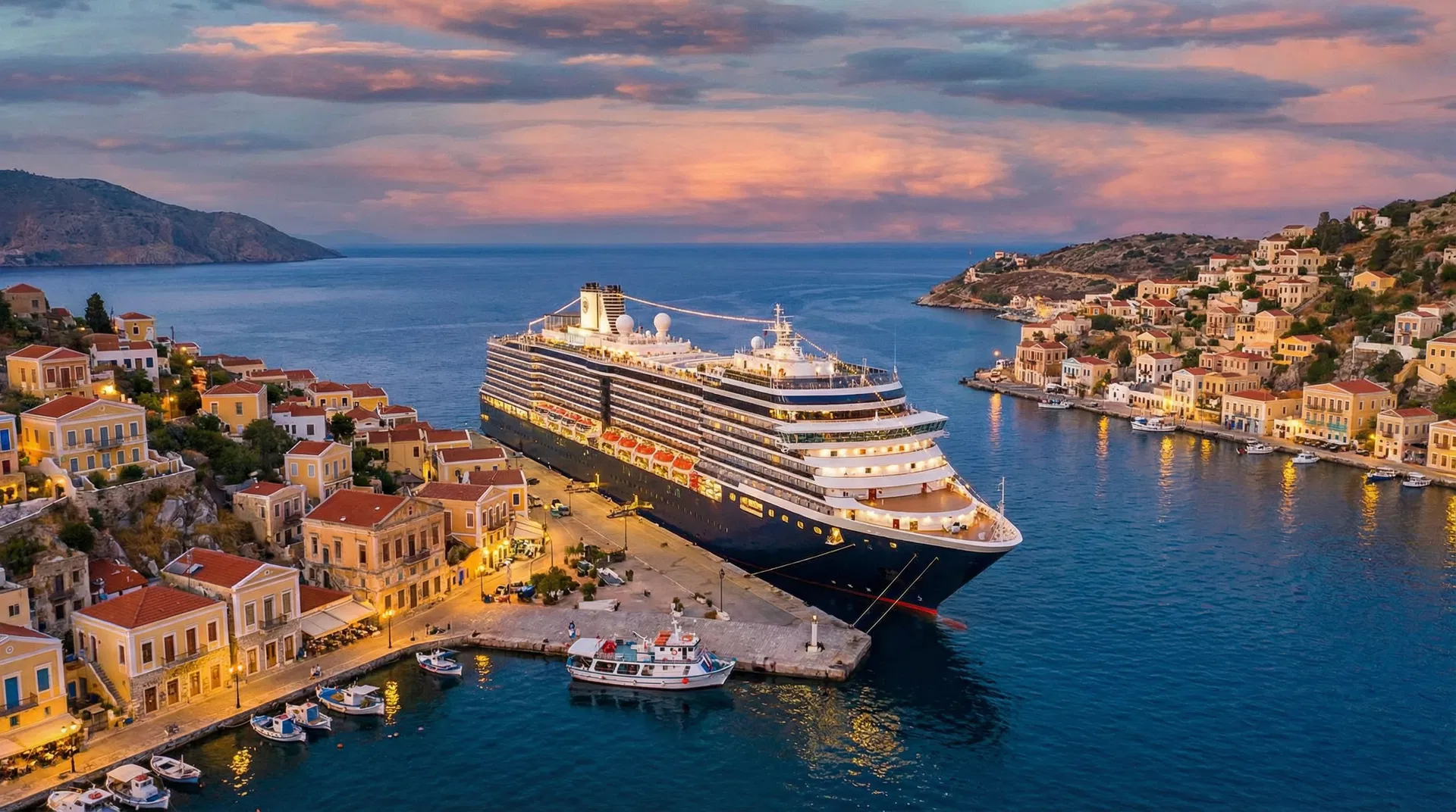 Mediterranean port at dusk