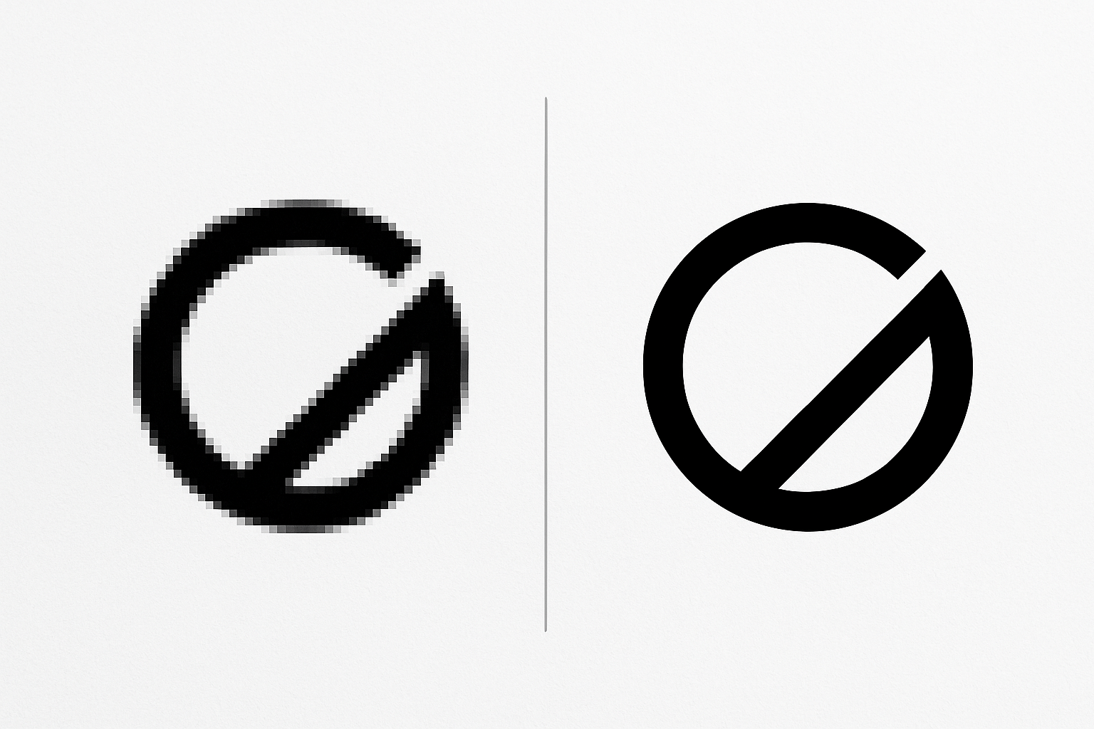 Before and after comparison showing AI vectorizer quality improvement