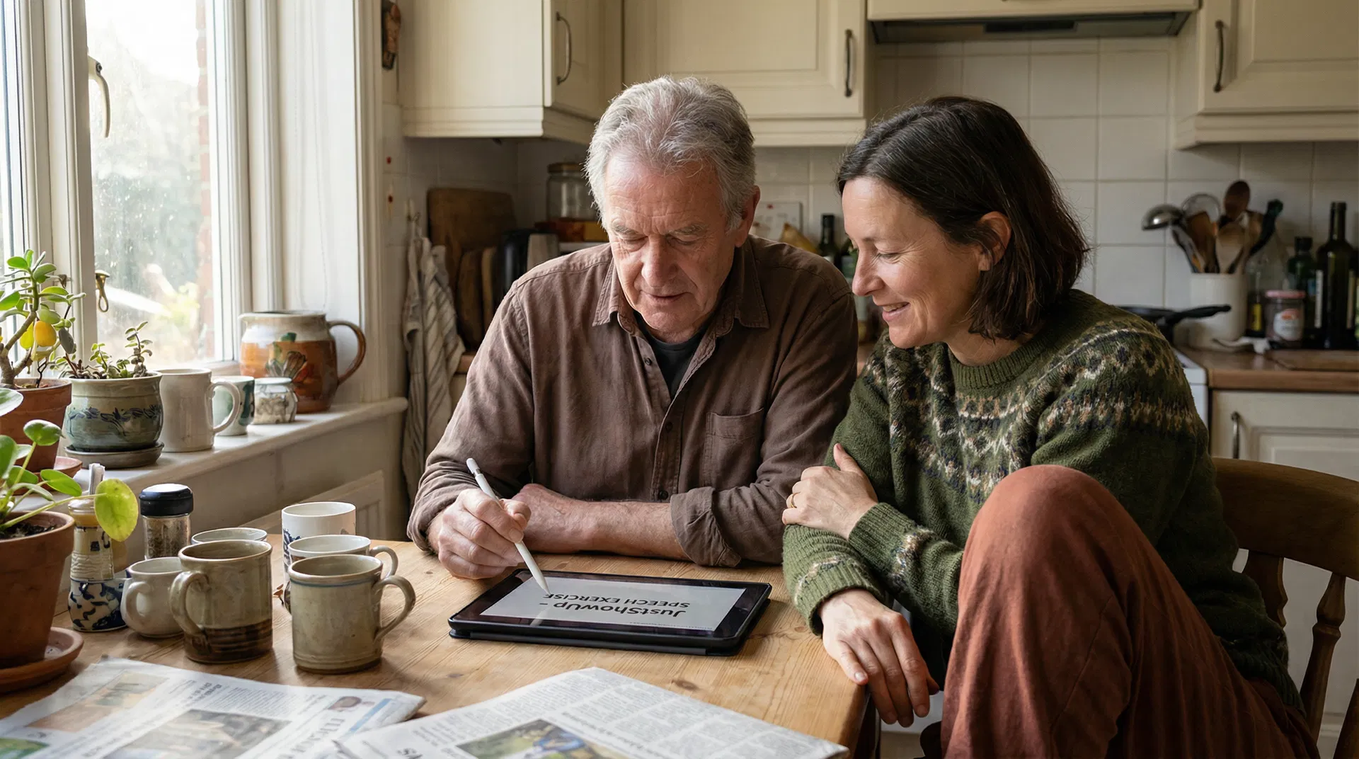 Caregiver and patient working together during home therapy