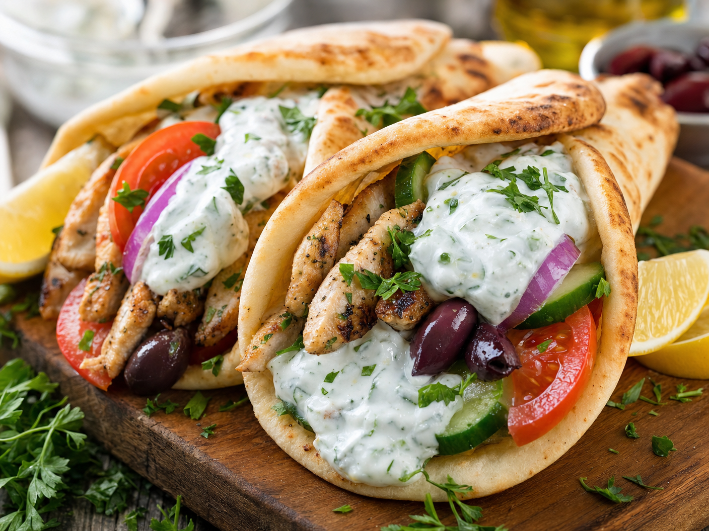 Greek chicken souvlaki wraps