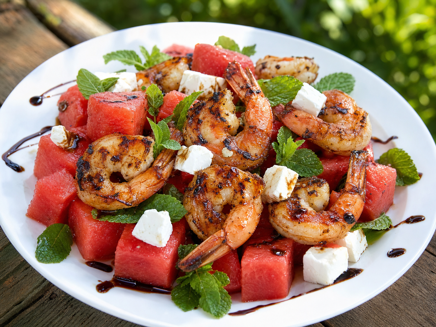 Watermelon and Feta Salad with Grilled Shrimp