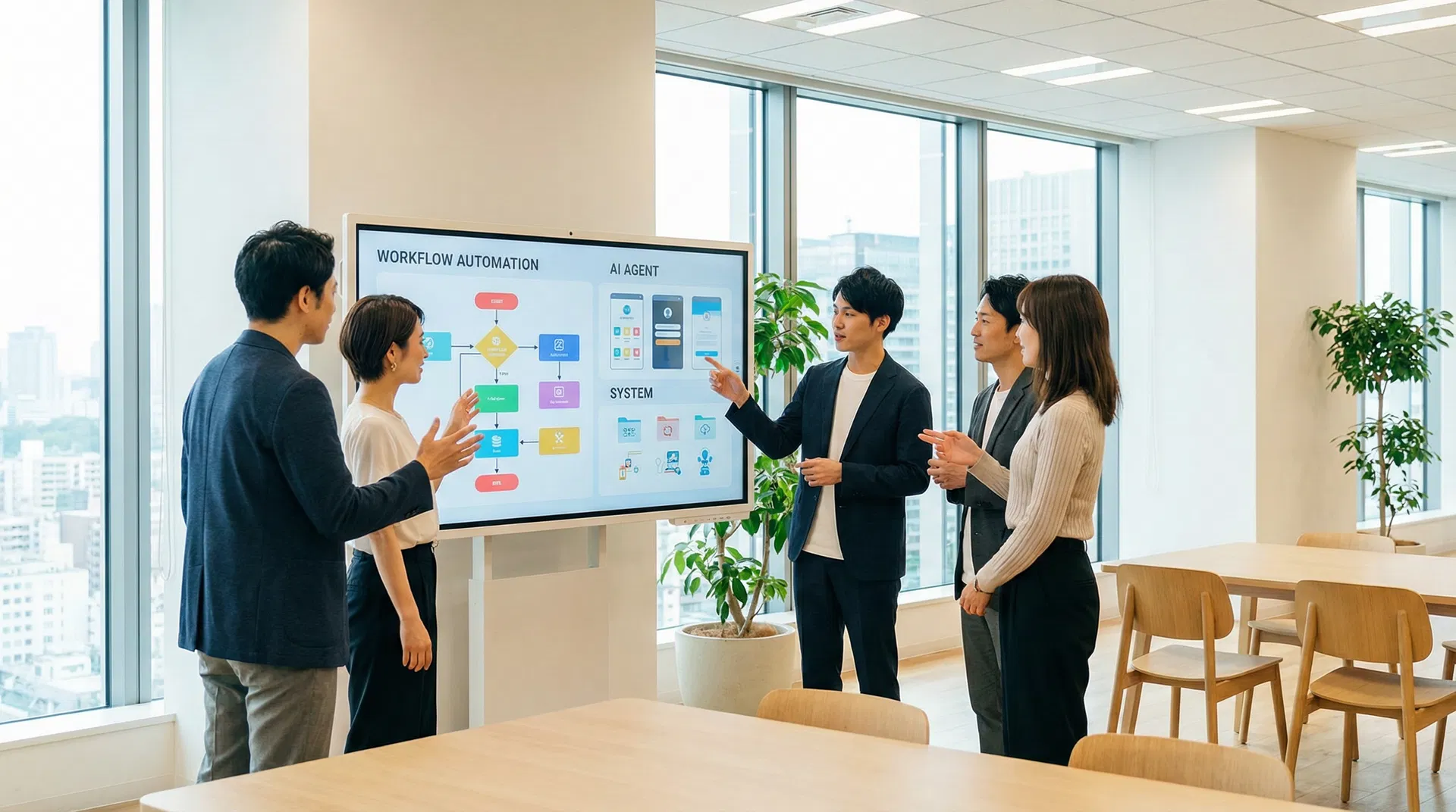 AIエージェントによる業務自動化を推進するオフィス風景