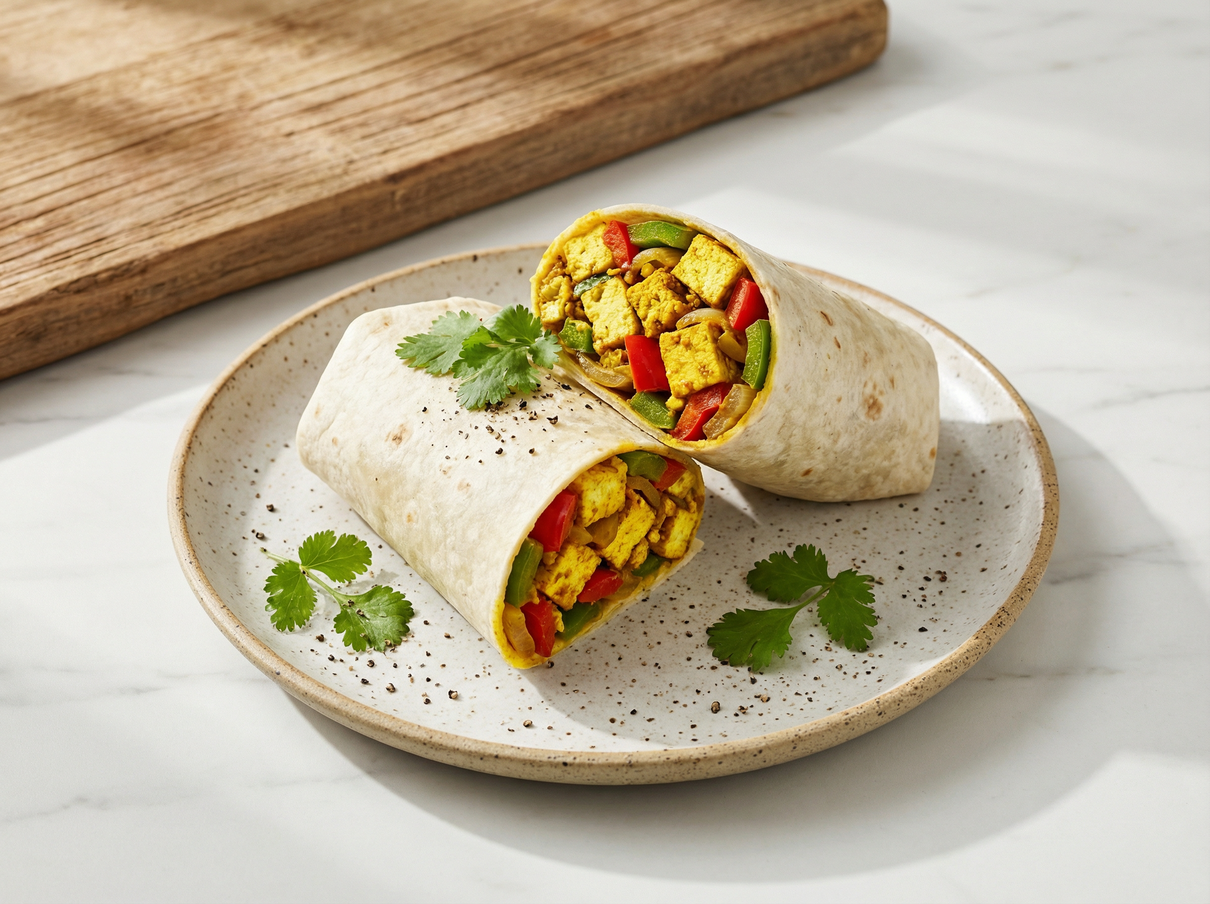 Spiced Tofu Scramble & Turmeric Wrap