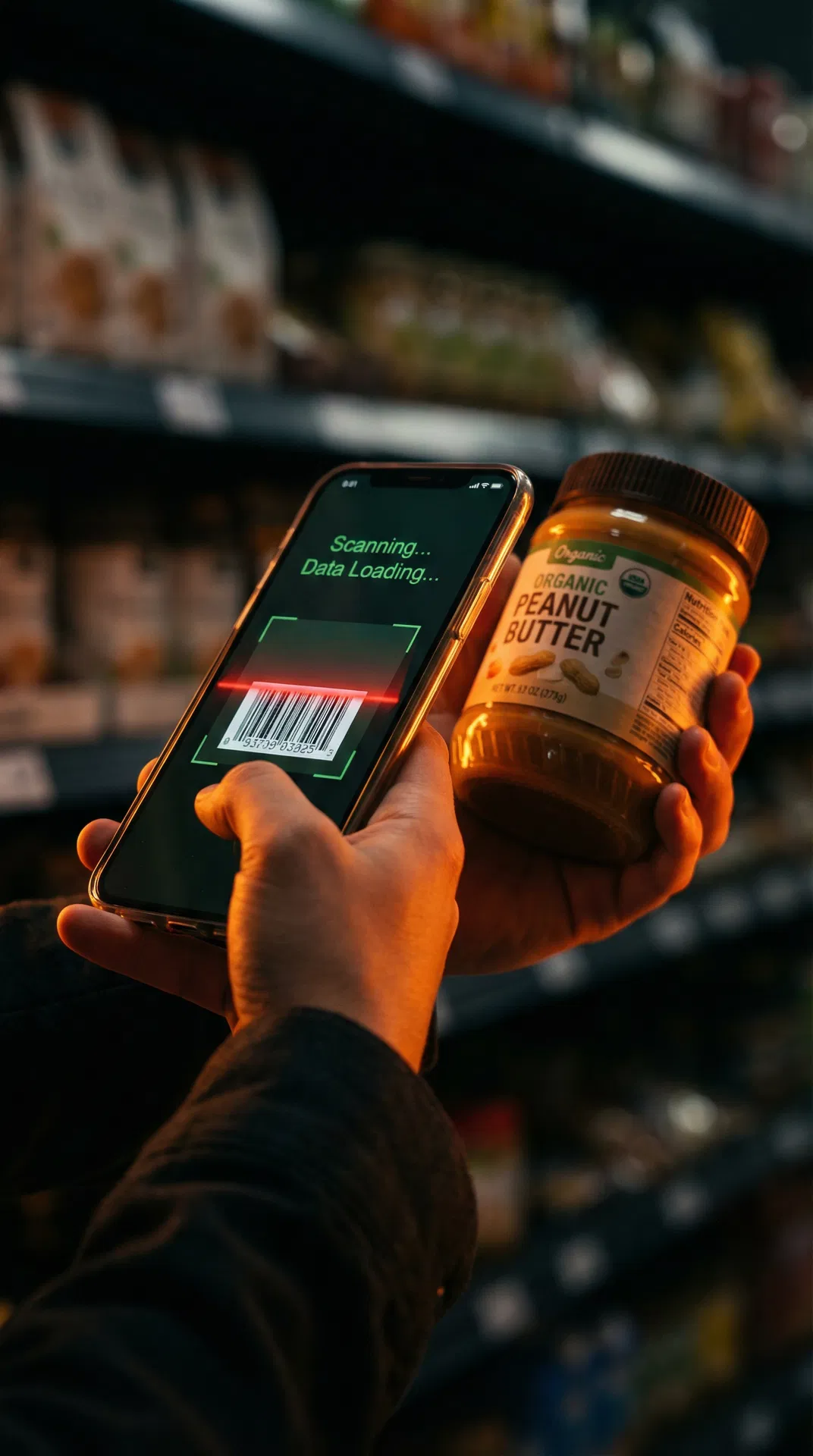 Scanning a barcode in a grocery store