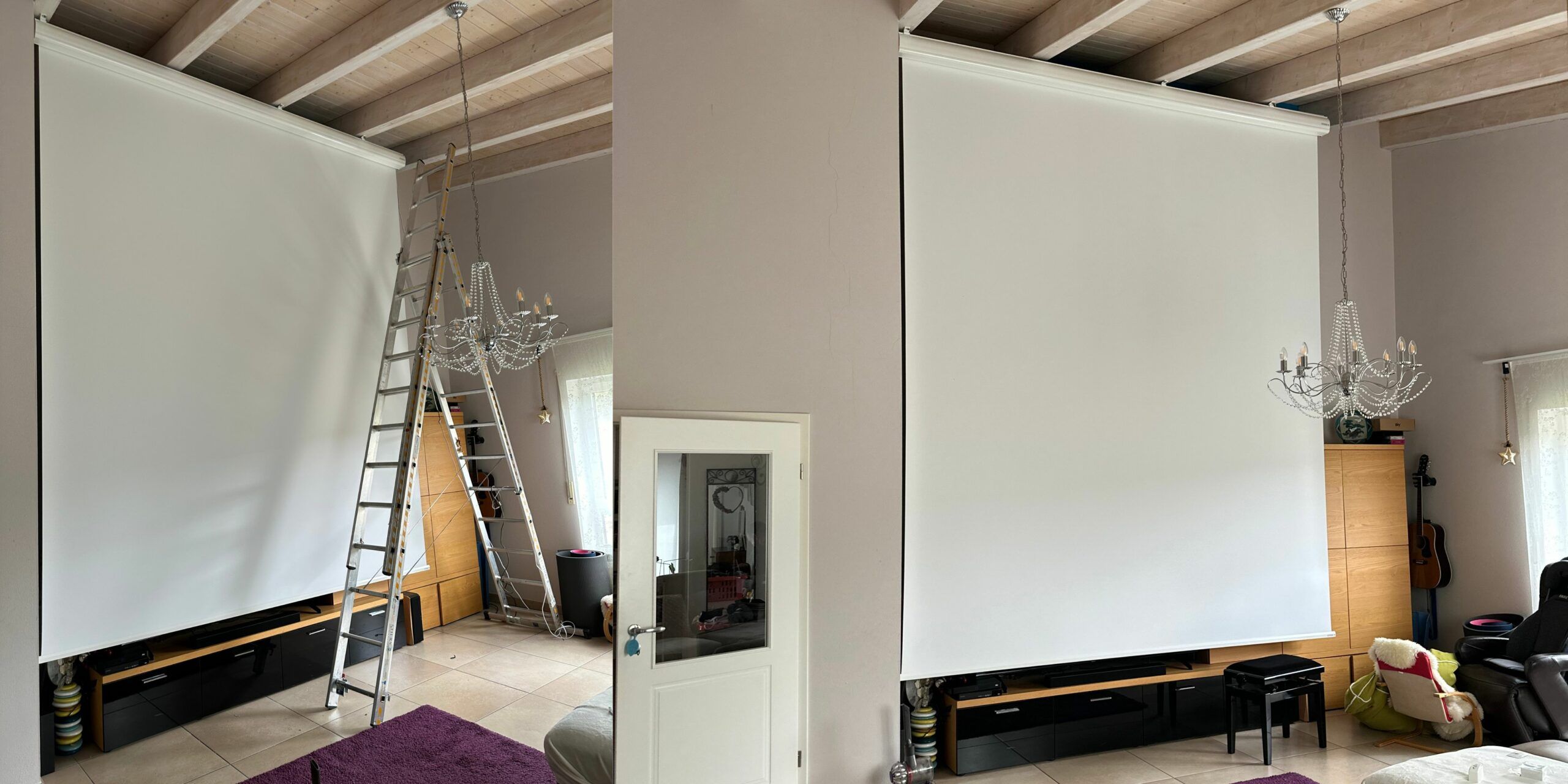 Professionelle Leinwand-Installation an Dachschräge