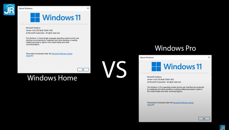 Perbandingan logo Windows Home, Pro, dan Enterprise